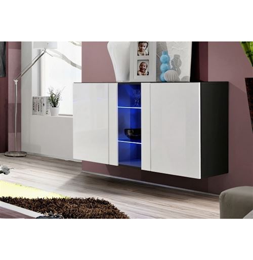 Paris Prix - Buffet 3 Portes Mural fly Ii 120cm Blanc & Noir