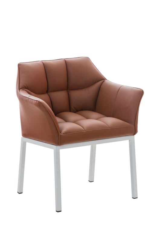 Chaise de salle à manger Octavia similicuir - Piètement Blanc mat - Siège Marron clair
