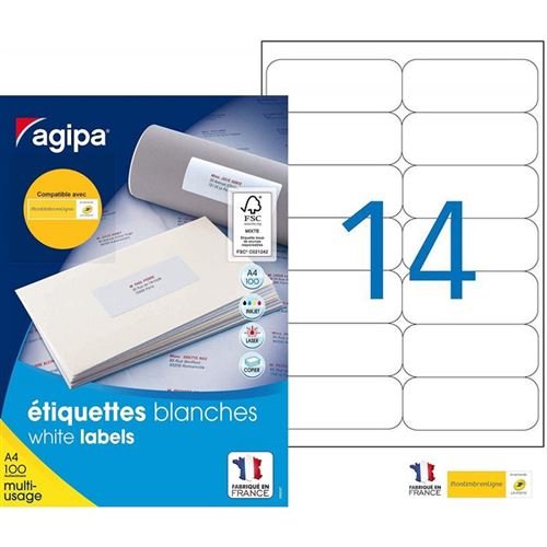 1400 Étiquettes Blanches - A4 - 99,1X38,1Mm - Agipa 118986