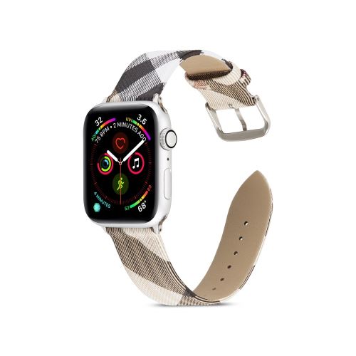 Bracelet en cuir véritable motif géométrique noir/gris pour votre Apple Watch Series 5/4 44mm/Series 3/2/1 42mm