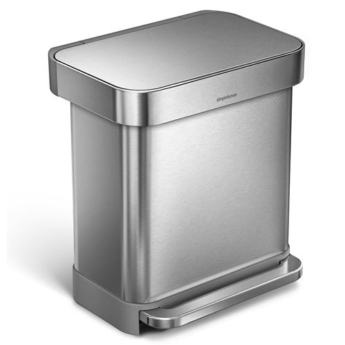 simplehuman Poubelle Rectangulaire À Pédale Avec Réserve À Sacs Acier Inoxydable Brossé 30L