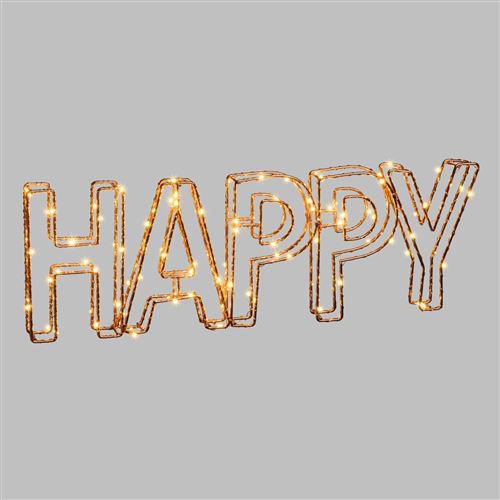 Ecriture 3D lumineuse en métal - 46 x 15 cm - Happy