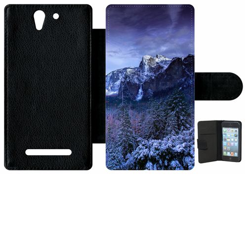 Étui Porte Feuille Sony Xperia C3 Et C3 Dual Paysage Lunaire Montagne