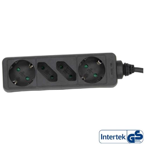 Barrette d'alimentation InLine® 4 ports 2x Type F allemand + 2x Euro noir 1,5m