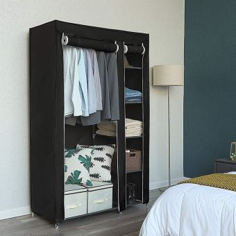 Armoire Rangement Chambre Penderie Tissu Pas Cher Noir Structure