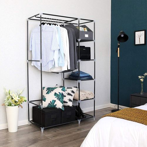 Armoire Rangement Chambre Penderie Tissu Pas Cher Noir Structure
