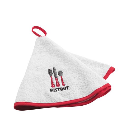 Essuie-main rond (0) 60 cm eponge brodee au bistrot Rouge