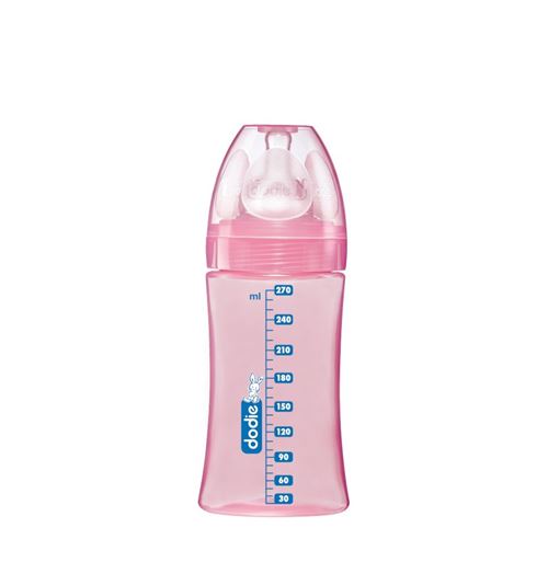 Dodie biberon initiation+ 270ml rose licorne 0-6 mois tétine ronde 3 vitesses débit 2