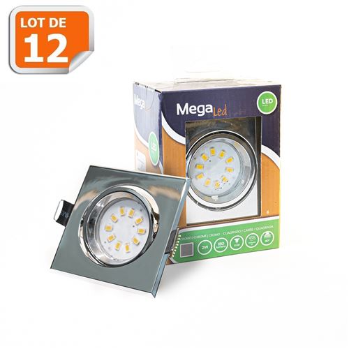 Lot 12 Spots encastrables LED amovibles Chrome 2W - Equivalent 20W - Mega Led CL10GUSC20W