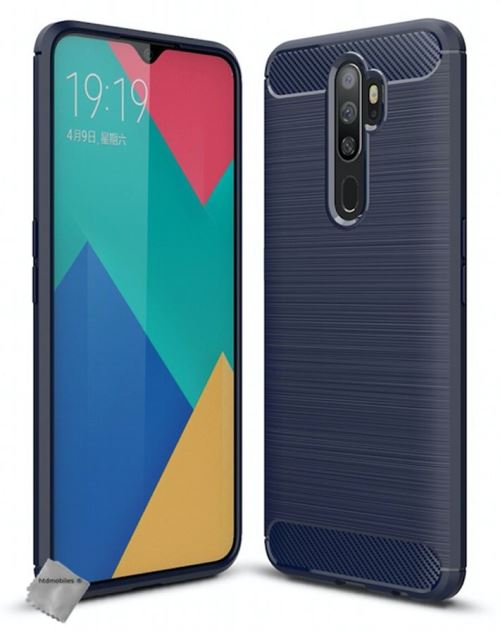 Housse etui coque silicone gel carbone pour Oppo A5 (2020) avec verre trempe - BLEU FONCE