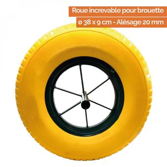 Roue Brouette Increvable KELI 400mm - Charge 250kg, Axe 20mm (Jaune)