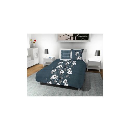 Soleil D Ocre Parure De Couette Aquarelle 100% Coton - 1 Housse De Couette 220 X 240 Cm + 2 Taies Doreiller - Bleu