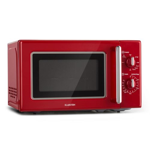 Klarstein Caroline | Four micro-ondes gril | 20L | 700 / 1000 W| Ø25,6cm | Look rétro | rouge