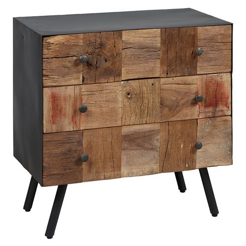 FULBERT - Commode 3 Tiroirs Acier et Bois Massif