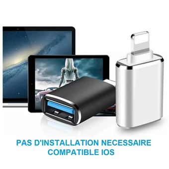 Adaptateur Apple Lightning vers USB pour appareil photo, câble USB 3.0 OTG  pour iPhone-iPad pour connecter un lecteur de cart[O1001] - Cdiscount  Informatique