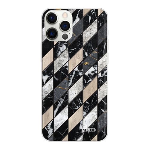 Coque pour iPhone 12/12 Pro souple transparente Marbre Gris Beige Motif Ecriture Tendance [Evetane®]