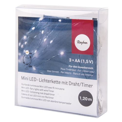 Mini-chaîne lumineuse 10 lumignons led 120cm blanc + minuterie - rayher