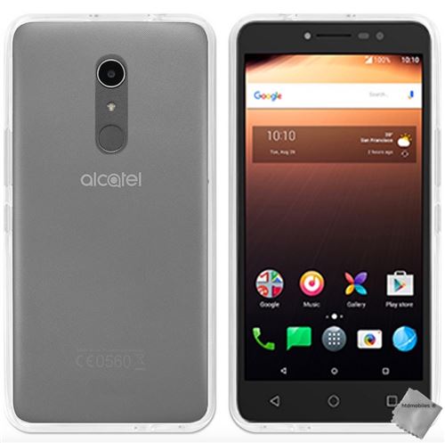 Housse etui coque pochette silicone gel fine pour Alcatel A7 avec verre trempe - BLANC TRANSPARENT