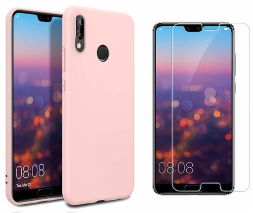 Coque Souple Silicone Pour Huawei P20 Pro Rose + Verre Trempé Anti chocs et Rayures Vitre de Protection Little Boutik®