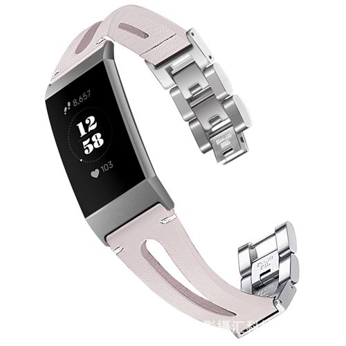 Bracelet en cuir élégant pour Fitbit Charge3 / Charge4 - Rose (Taille L)