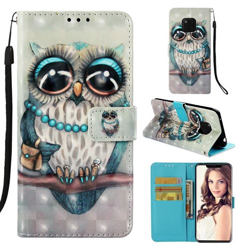 Etui en PU impression de motifs chouette adorable pour votre Huawei Mate 20 Pro