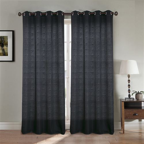 Paire de rideaux aspect lin - Noir, 140x260cm