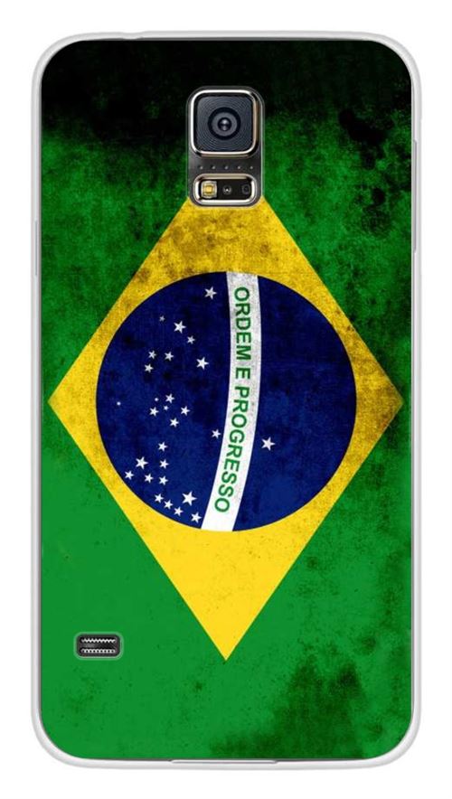 Coque en silicone imprimée compatible Samsung Galaxy S5 Drapeau Brésil