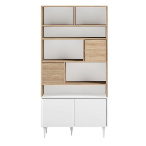 Bibliothèque HORIZON - blanc et chêne naturel TEMAHOME