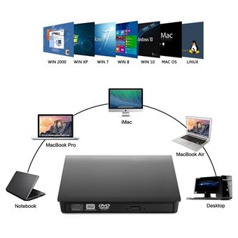 Lecteur CD/DVD Externe USB 2.0 pour Ordinateur Portable Windows et MacBook  
