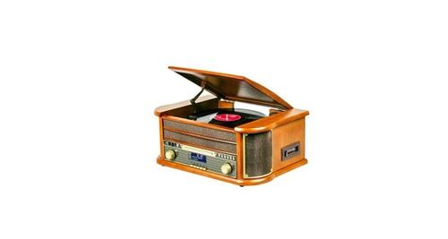 Non Communiqué Platine Vinyle Vintage Bois Vernis 1 Port Usb Rétro Tourne Disque