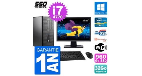 Pc tour hp prodesk 600 g1 ecran 22" i7-4770 ram 32go ssd 960go windows 10 wifi