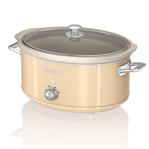 Retro Mijoteuse 6,5L Poêle Amovible en Céramique Antiadhésive, Vintage SWAN SF17031CN 320W Crème