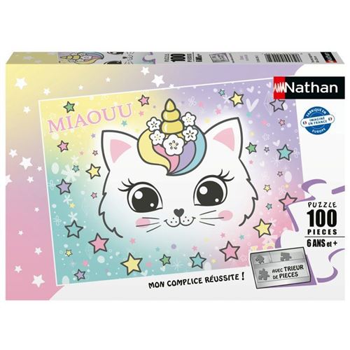 Nathan - Puzzle enfants 100 pieces - Chaton arc-en-ciel - des 6 ans -De qualité supérieure - Carton épais et résistant - 12004295