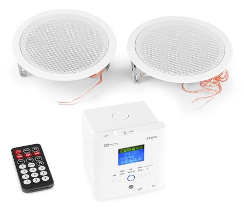 Power Dynamics Btw30Set - Système Audio Mural Avec Deux Enceintes De Plafond 5“, Cable De 5 Mètres, 15 Watts, Blanc
