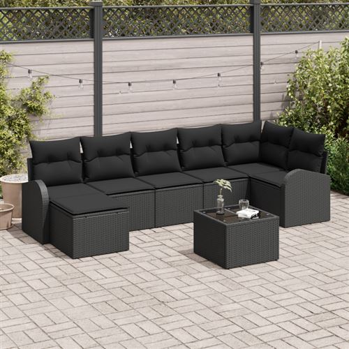 Vidaxl Ensemble De Canapés De Jardin 8 Pièces Avec Coussins Beiges En Rattan Poly, Canapé De Jardin 2 Places Avec Rangement Et Coussin - Image 2