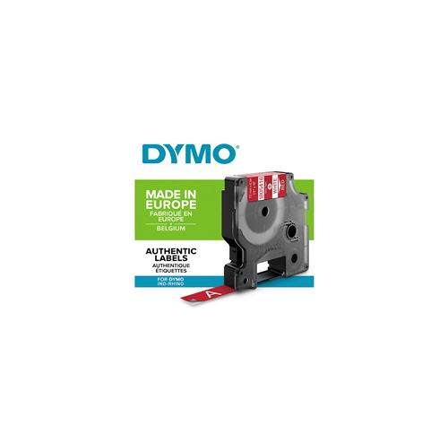 DYMO Rhino - Etiquettes Industrielles Vinyle 12mm x 5.5m - Blanc sur Rouge