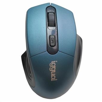 iggual ERGONOMIC-L-1600DPI - Souris - ergonomique - L size - pour droitiers - optique - 4 boutons - sans fil - 2.4 GHz - récepteur sans fil USB - lead blue - boîte de suspension - 1