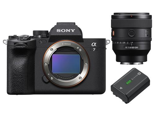 Boîtier Noir Sony Alpha A7 Mark IV FE 50 mm f1.4 GM + Batterie rechargeable Sony NP-FZ100 série Z