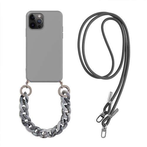 Coque Compatible iPhone 12 Pro Max avec Bandoulière Sangle Cordon Lanière FONGWAN avec Marbre Chaîne Anti-perdu - Gray