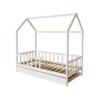 Lit Cabane Enfant Paloma 90x190 Cm Avec Tiroir - Blanc, Bois De Pin, Barrière De Sécurité - 8