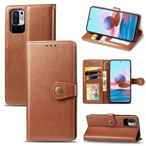 MPFRANCE Housse pour Xiaomi Redmi Note 10T 5G Marron [Porte Carte, etui portefeuille, boucle]