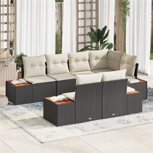 Non Communiqué Noir Ensemble De Canapé De Jardin 7 Pièces Avec Coussins Poly Rattan Acacia