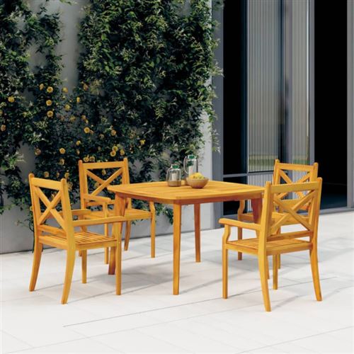 Non Communiqué Jaune Table De Jardin 110X110x75 Cm Bois D Acacia Solide