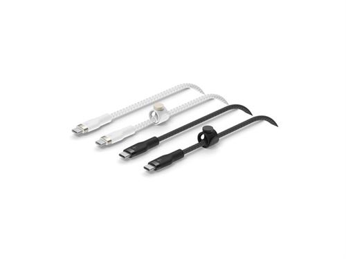 Belkin BOOST CHARGE PRO Flex - Câble USB - 24 pin USB-C (M) pour 24 pin USB-C (M) - USB 2.0 - 3 A - 1 m - USB Power Delivery (60W) - blanc et noir (pack de 2)
