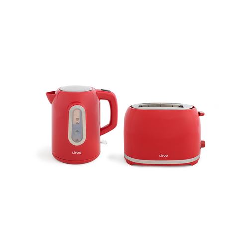 Set bouilloire et grille-pains rouge Livoo DOD160RC