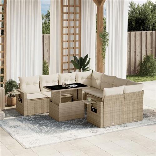 Non Communiqué Beige Salon De Jardin Modulable Vidaxl Rotin 9 Pieces 62.0 X 62 X 69
