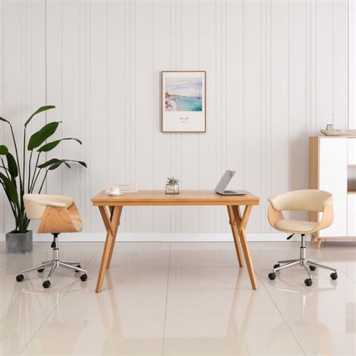 vidaXL Chaise pivotante à dîner Crème Bois courbé et similicuir