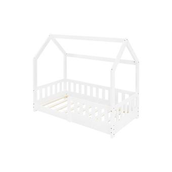 Lit d'enfant blanc en bois avec barrière et cadre de sommier à lattes 140x70 cm - 1