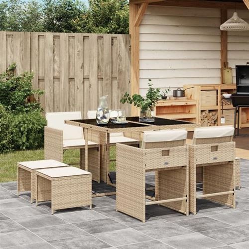 Non Communiqué Beige Vidaxl Ensemble À Manger De Jardin Et Coussins 9 Pcs Poly Rotin 3277905