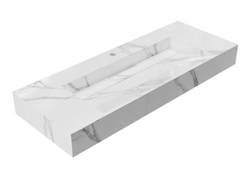 Vasque suspendue en solid surface effet marbre blanc - TAKOTNA - L120.2 x l45.2 x H8 cm